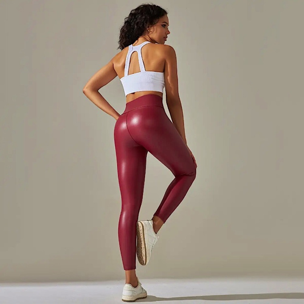 Red Wine Faux Leather Leggings - Picture 16 of 16
